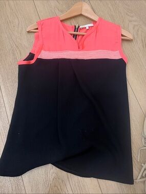 Maje Coral and Black Sleeveless Colorblock Camisole